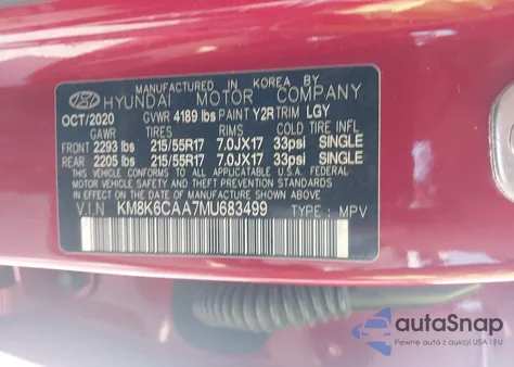 2021 Hyundai Kona Sel Plus из США, поврежденный, VIN KM8K6CAA7MU683499